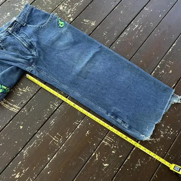 (32x28) Vintage 90s Y2K JNCO Jeans Scroll Embroidered Faded Distressed - Picture 7 of 8